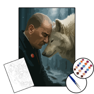 ATATÜRK 1 / 10 Kasım Özel Seri - 25x35 Sayılarla Boyama Çerçeveli Tuval Seti - 2'Li Fırça, Boya ve Harita Dahildir. (Kendin Yap)