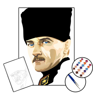 ATATÜRK 3 / 10 Kasım Özel Seri - 25x35 Sayılarla Boyama Çerçeveli Tuval Seti - 2'Li Fırça, Boya ve Harita Dahildir. (Kendin Yap)