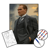 ATATÜRK 2 / 10 Kasım Özel Seri - 25x35 Sayılarla Boyama Çerçeveli Tuval Seti - 2'Li Fırça, Boya ve Harita Dahildir. (Kendin Yap)