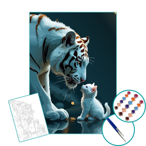KAPLAN VE KEDİ - 25X35 SAYILARLA BOYAMA ÇITALI TUVAL SETİ - 2Lİ FIRÇA&BOYA DAHİL