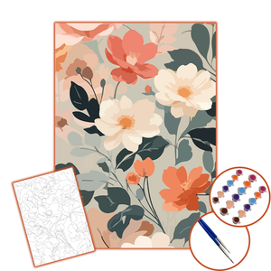 PASTEL ÇİÇEKLER - 25X35 SAYILARLA BOYAMA ÇITALI TUVAL SETİ - 2Lİ FIRÇA&BOYA DAHİL